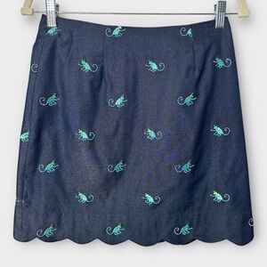 Lilly Pulitzer Monkey Mini Skirt Women's 0 Navy Blue Scalloped Embroidered Lined